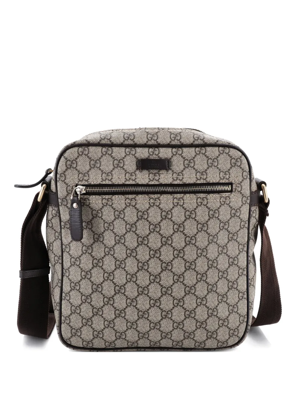 Gucci Pre-Owned Front Zip Messenger GG Coated Canvas Medium crossbody bag - Marrone