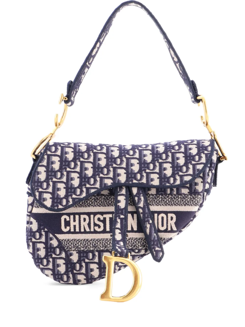 Christian Dior Pre-Owned Saddle Handbag Logo Embroidered Oblique Canvas Medium shoulder bag - Blu