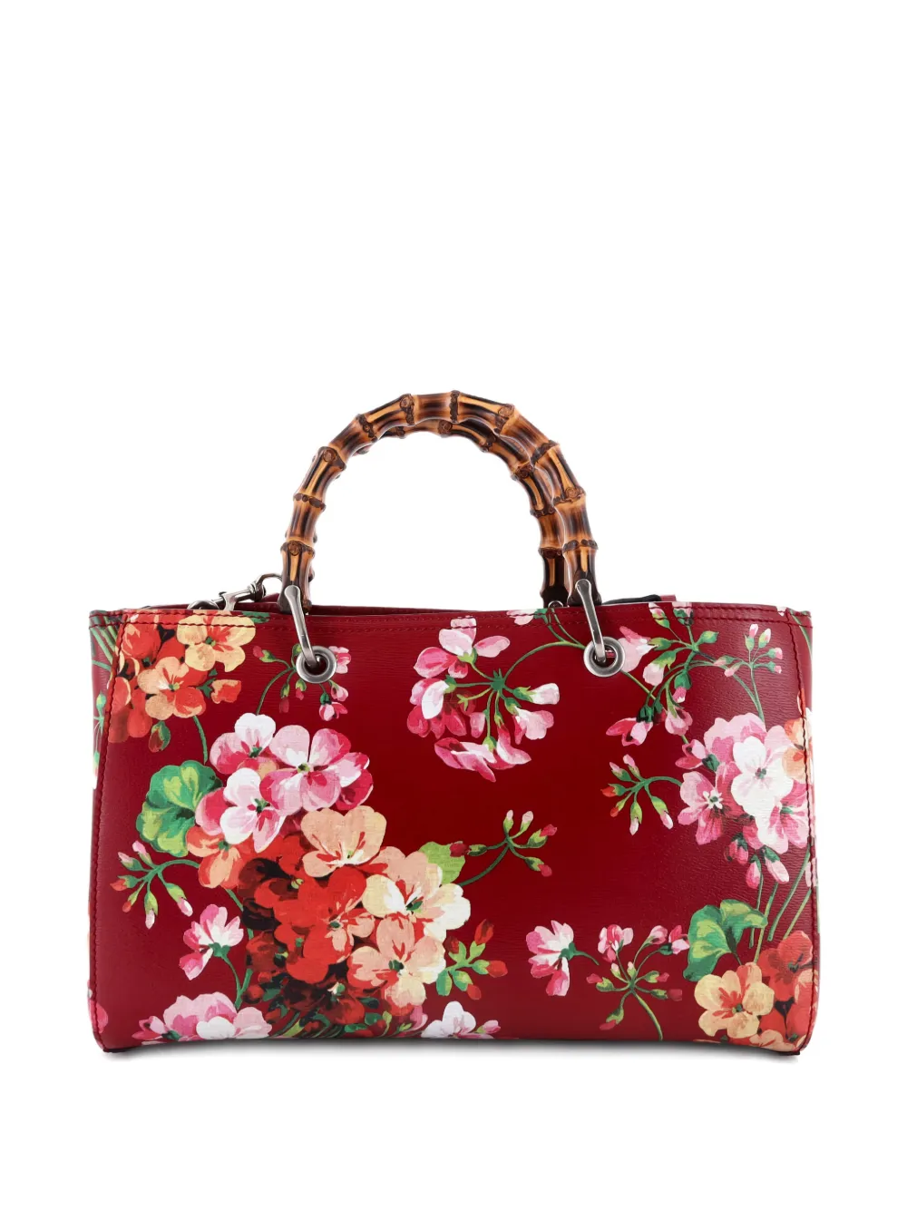 Gucci Pre-Owned Bamboo Shopper Blooms Print Leather Medium tote bag - Red