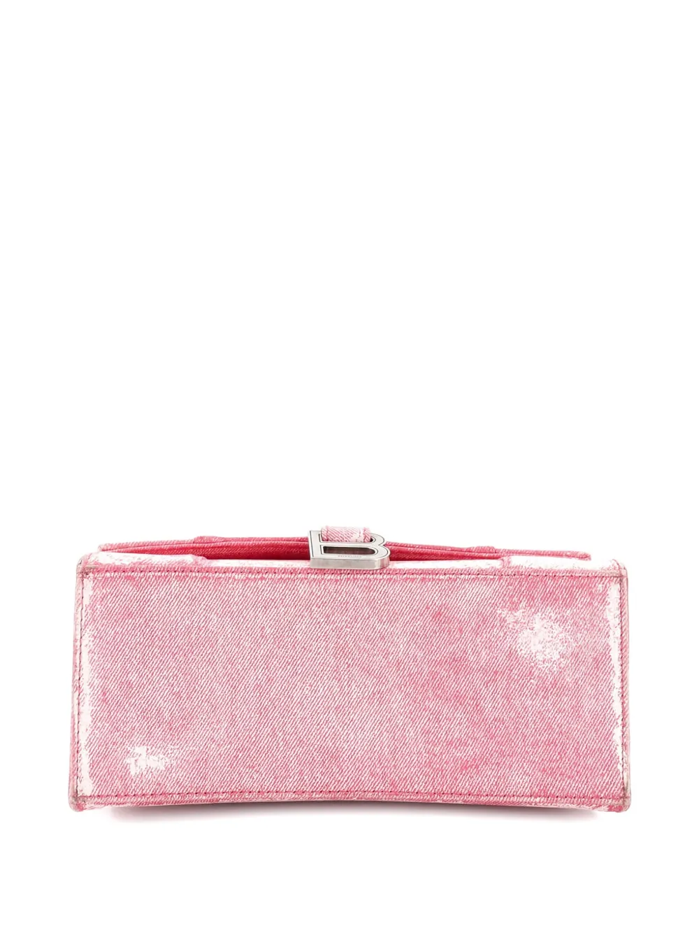 Pre-owned Balenciaga Hourglass Top Handle Bag Denim Printed Leather Small Satchel In Pink