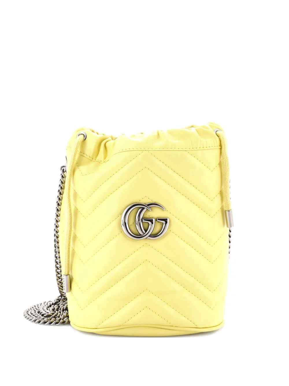 Pre-owned Gucci Gg Marmont Matelasse Leather Mini Bucket Bag In Yellow