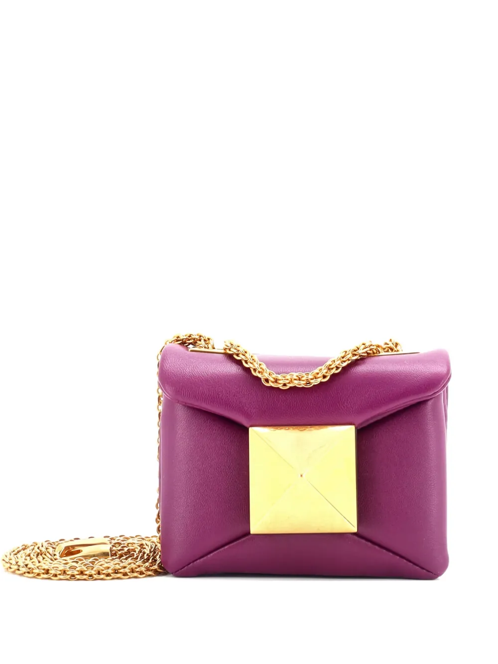 Pre-owned Valentino Garavani One Stud Chain Flap Bag Leather Micro Crossbody Bag In Purple