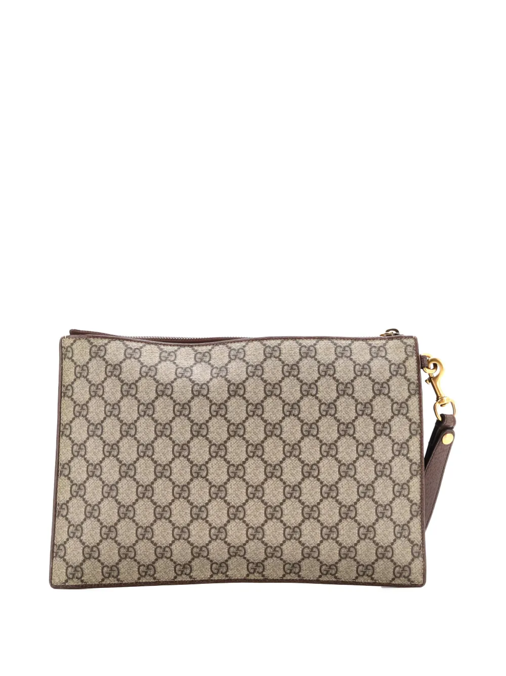 Pre-owned Gucci Courrier Pouch Gg Coated Canvas With Applique Clutch Bag In Brown