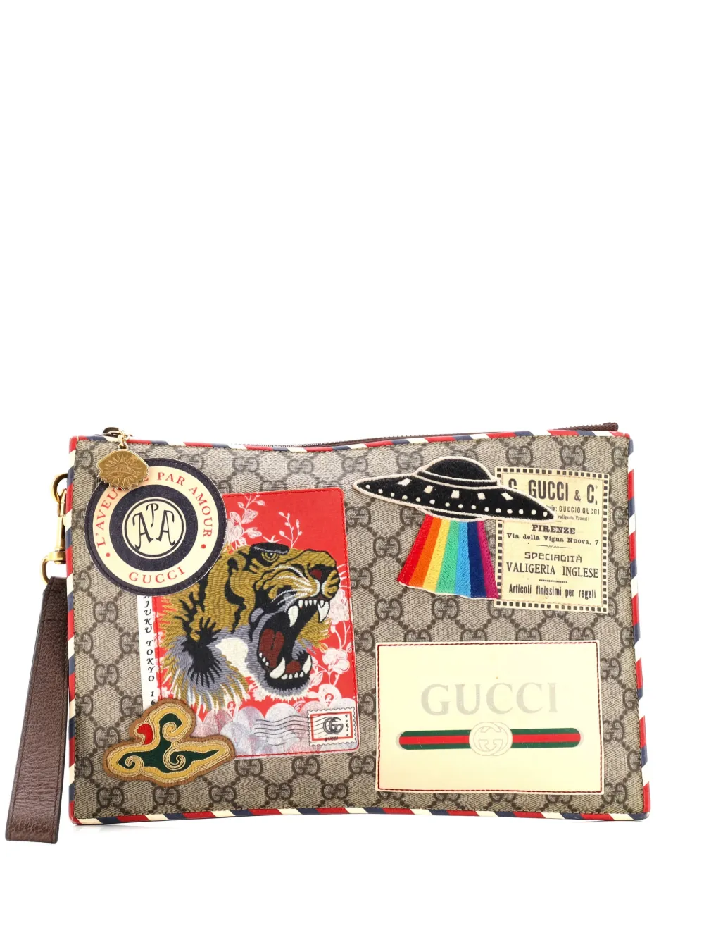 Gucci Pre-Owned Courrier Pouch GG Coated Canvas with Applique clutch bag - Brown