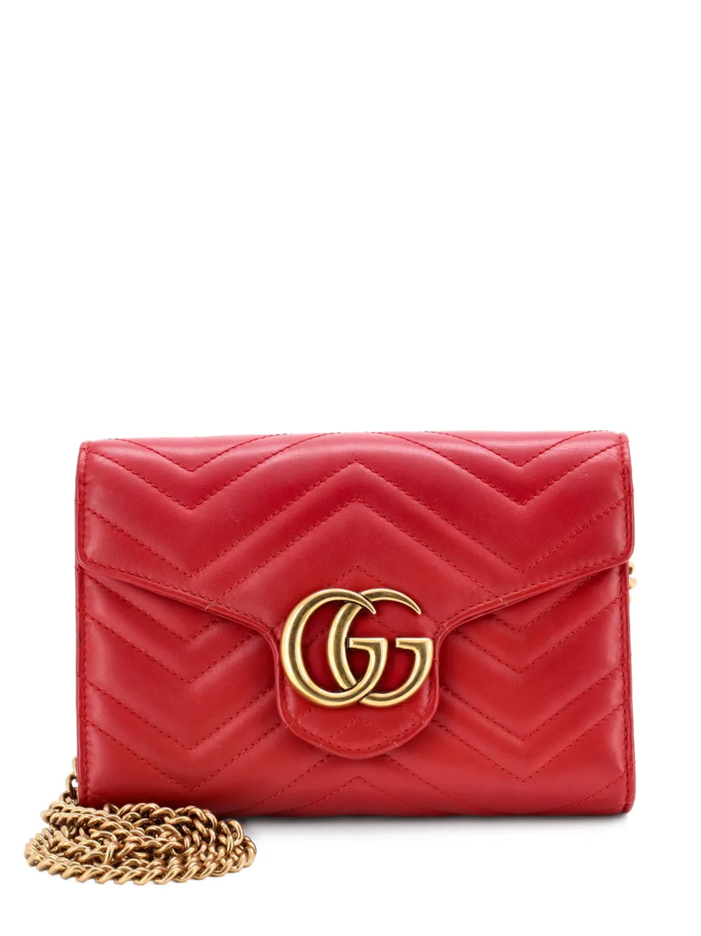 Gucci Pre-Owned GG Marmont Chain Wallet Matelasse Leather Mini crossbody bag - Rosso