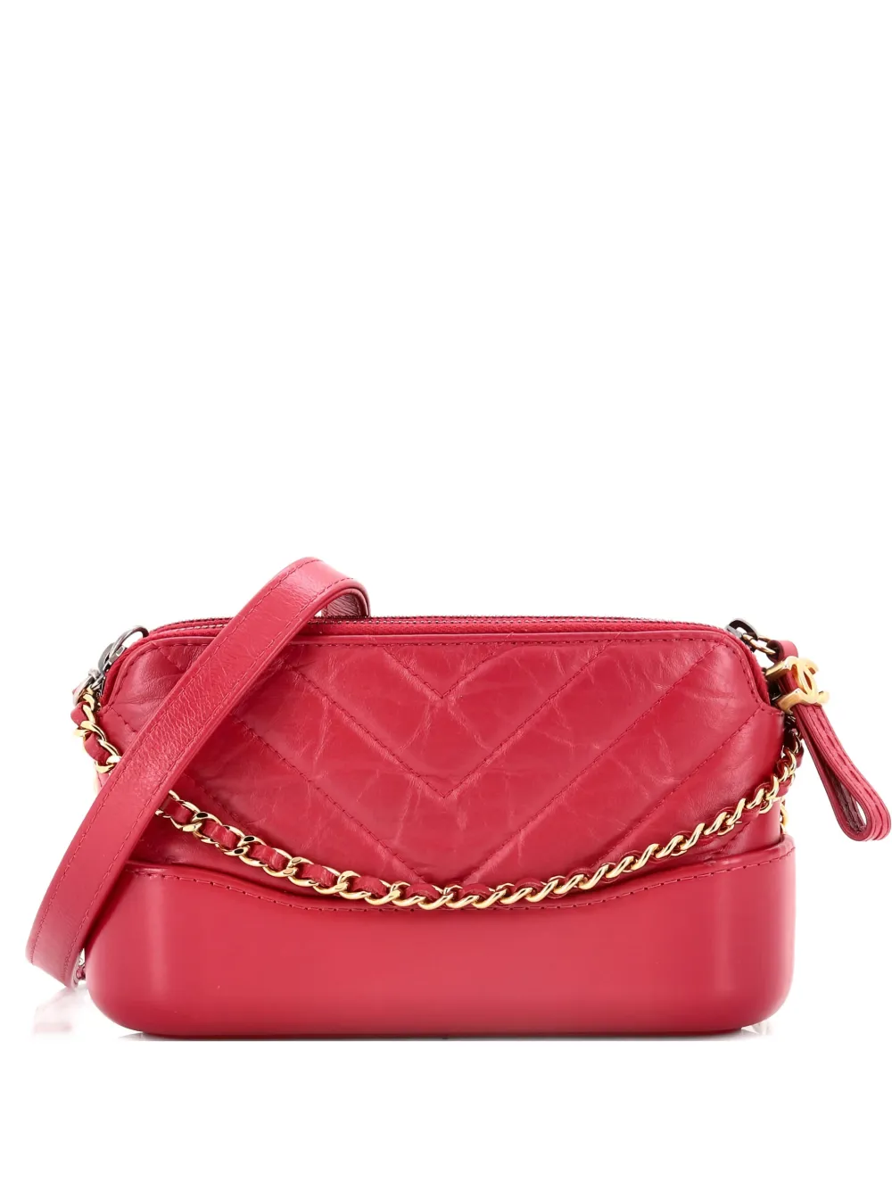 CHANEL Pre-Owned Gabrielle Double Zip Clutch with Chain Chevron Aged Calfskin crossbody bag - Rosa