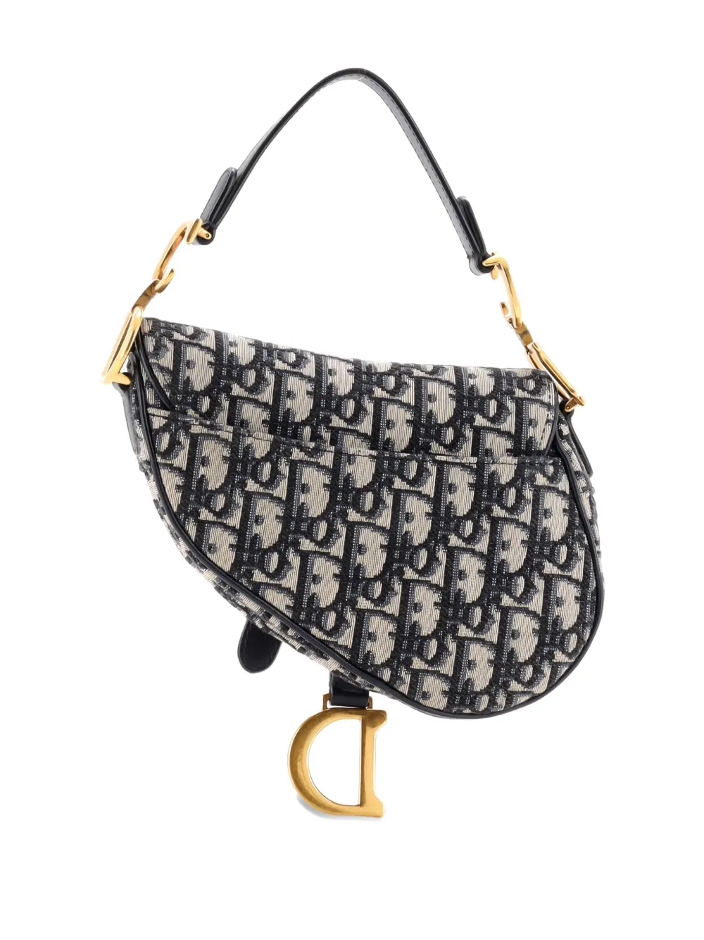 Pre-owned Dior Saddle Handbag With Strap Oblique Canvas Mini Shoulder Bag In Blue