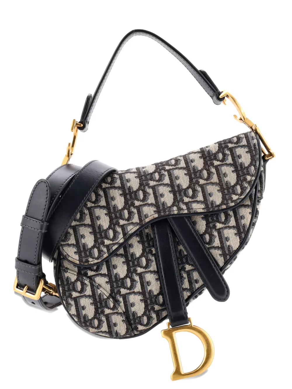 Pre-owned Dior Saddle Handbag With Strap Oblique Canvas Mini Shoulder Bag In Blue