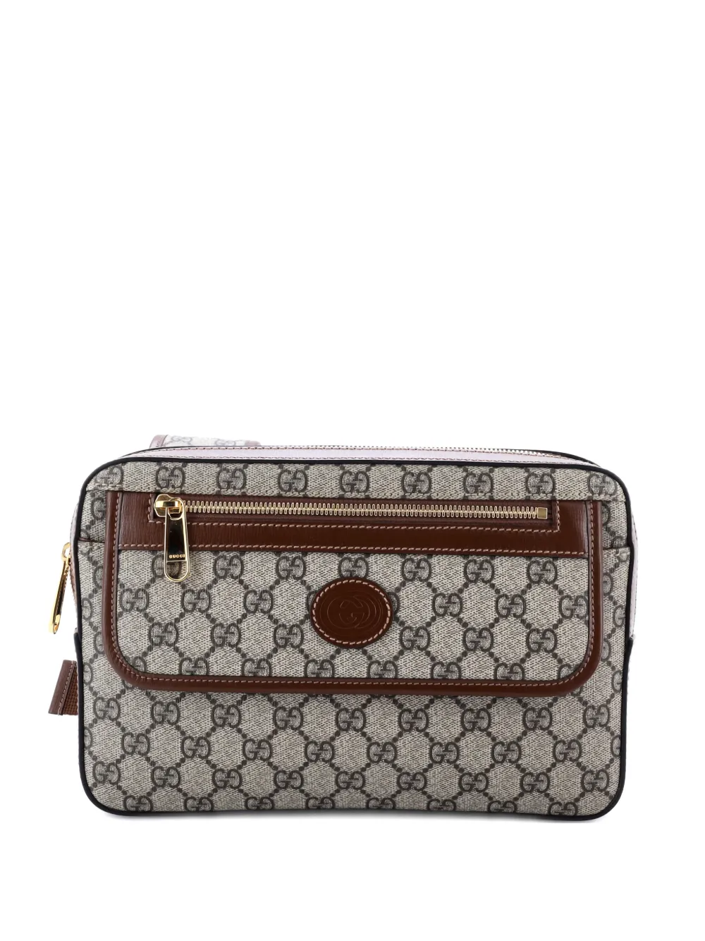 Pre-owned Gucci Interlocking G Patch Buckle Gg Coated Canvas Backpack In Brown