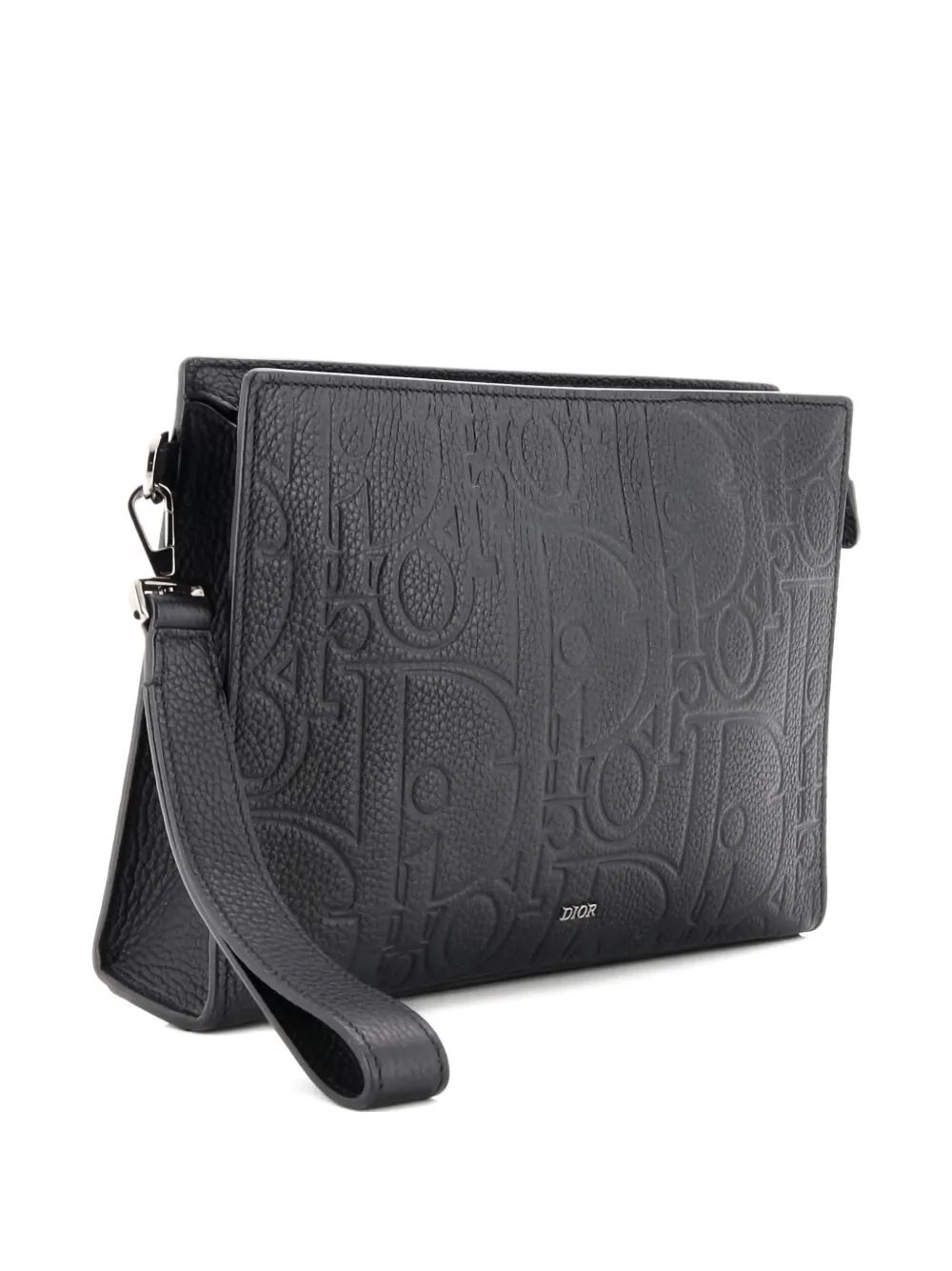 Pre-owned Dior A5 Triangle Wristlet Pouch Gravity Leather Clutch Bag In Black