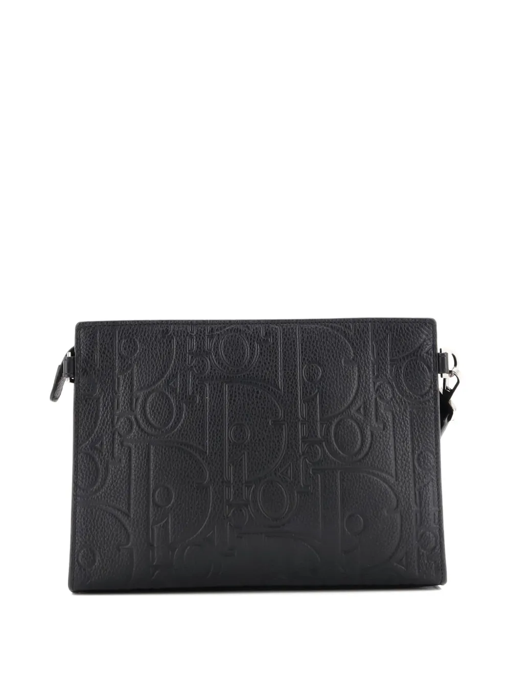 Pre-owned Dior A5 Triangle Wristlet Pouch Gravity Leather Clutch Bag In Black