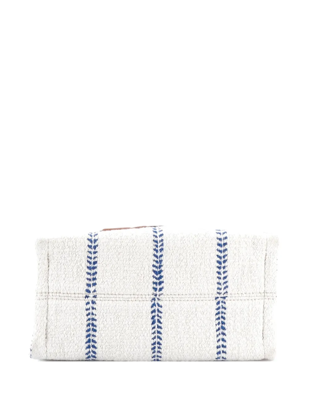 Pre-owned Celine Cabas Thais Triomphe Striped Textile Small Tote Bag In White