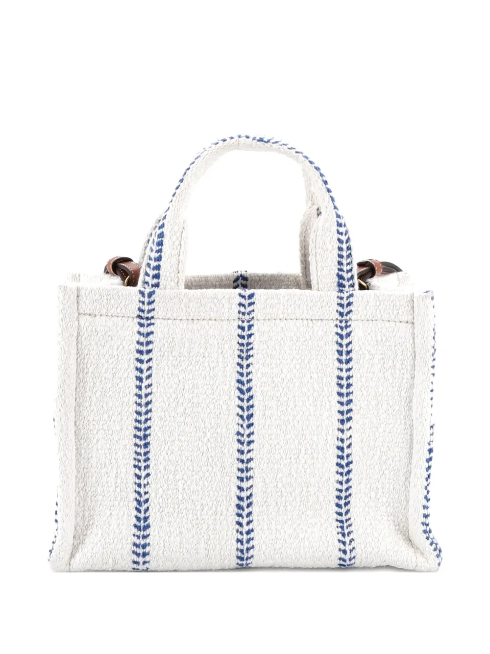 CELINE Pre-owned Cabas Thais Triomphe Striped Textile Small Tote Bag In White