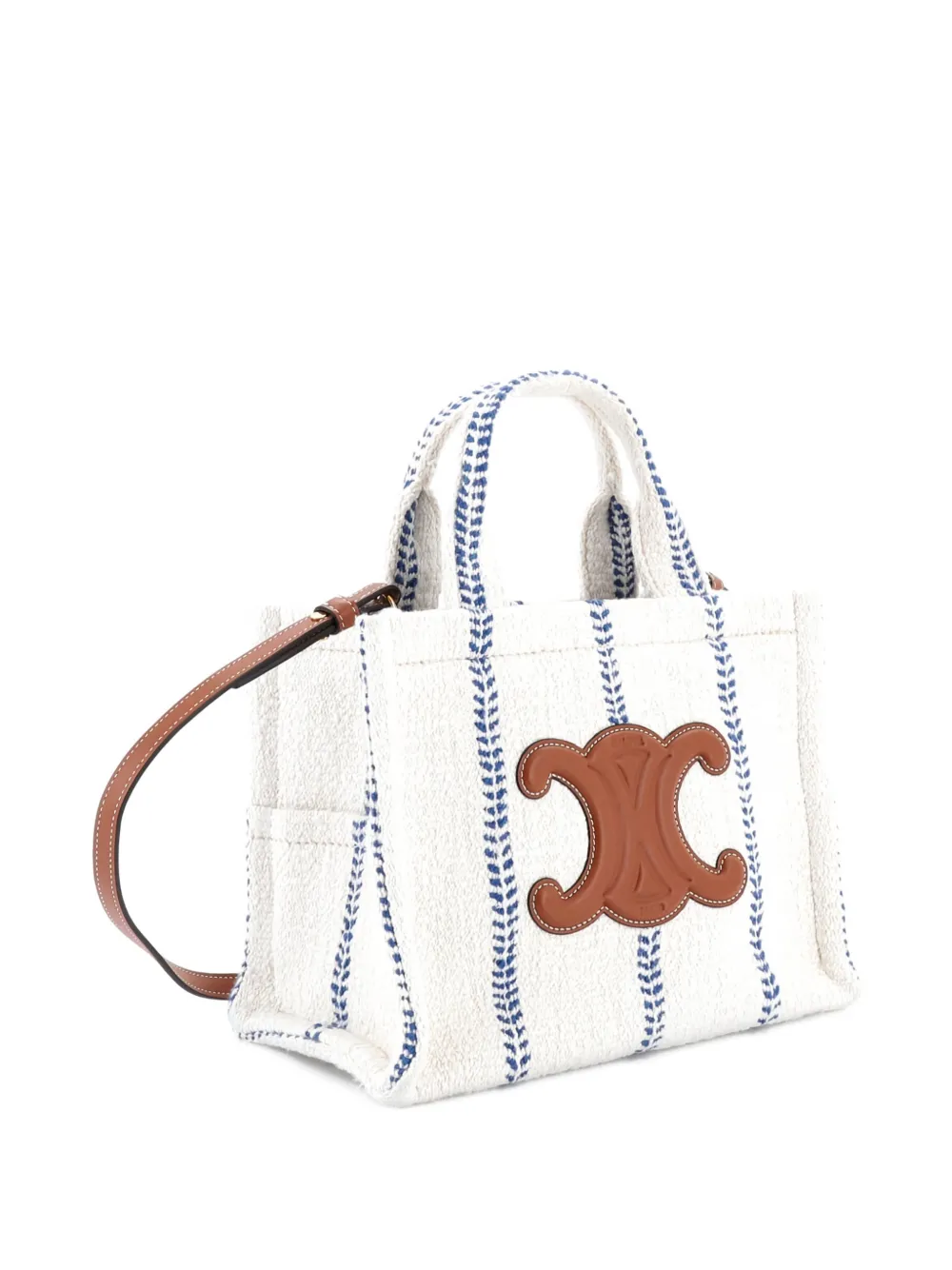 Celine Pre-Owned Cabas Thais Triomphe Striped Textile Small tote bag | White | Image 1