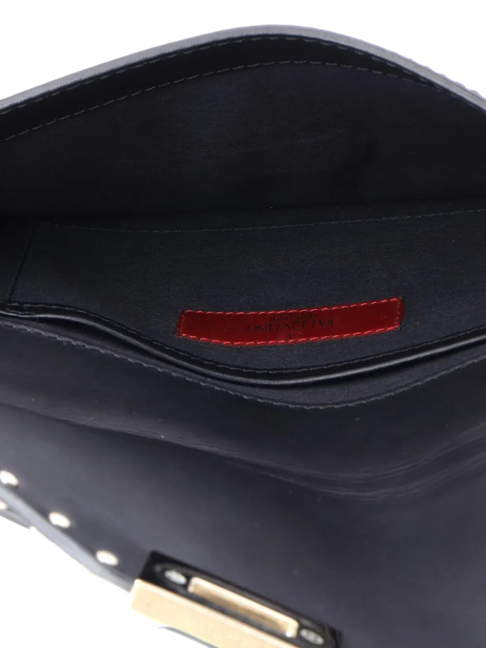 VALENTINO GARAVANI Pre-owned Rockstud Flip Lock Top Handle Bag Leather Small Satchel In Black