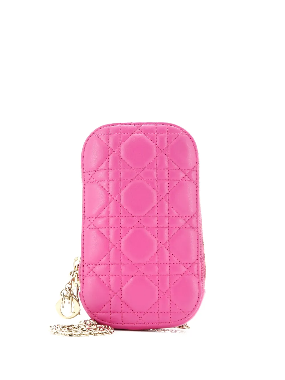 Pre-owned Dior Lady Phone Holder On Chain Cannage Quilt Lambskin Crossbody Bag In Pink