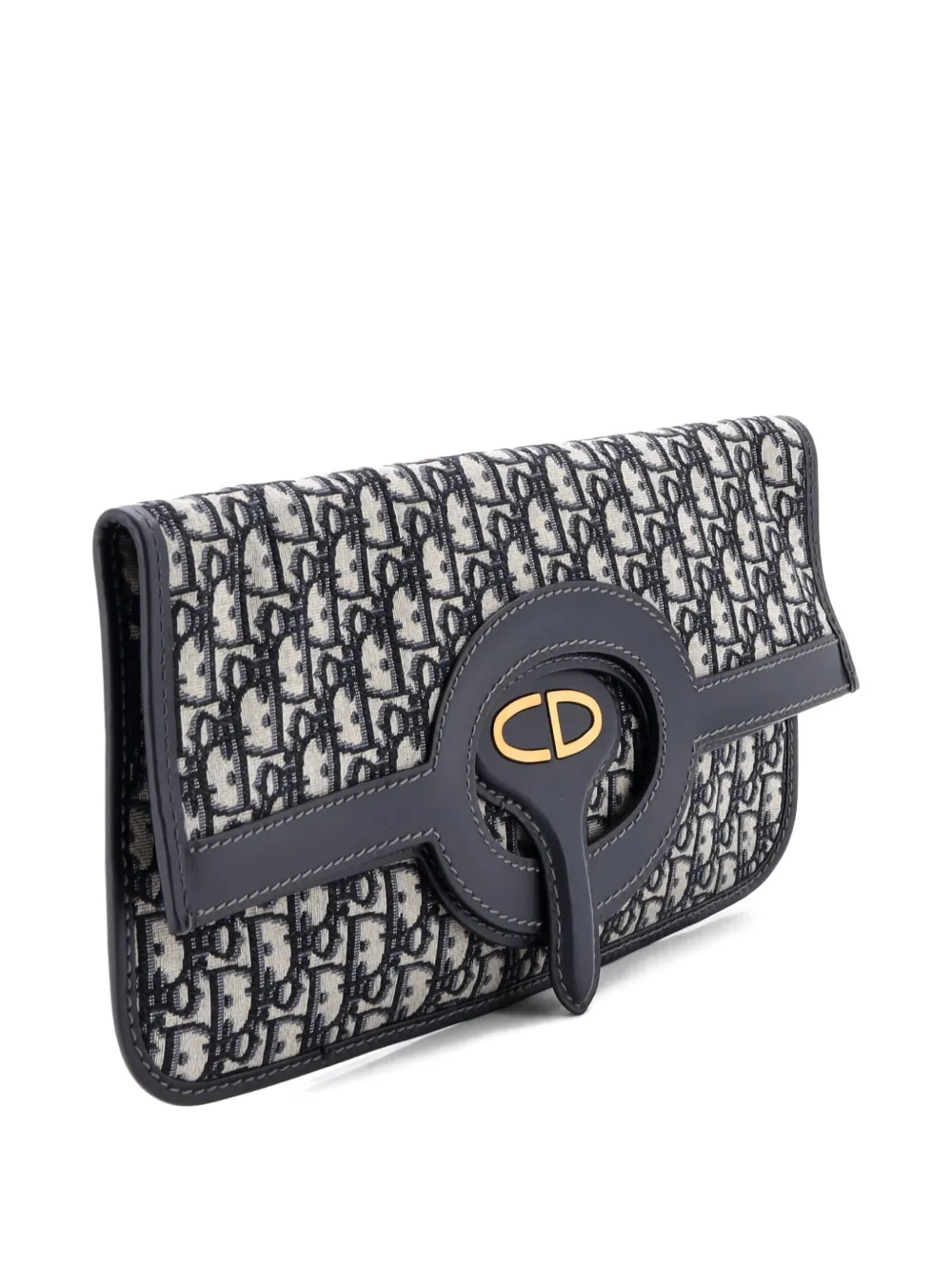 Pre-owned Dior Fold Over Oblique Canvas Clutch Bag In Blue