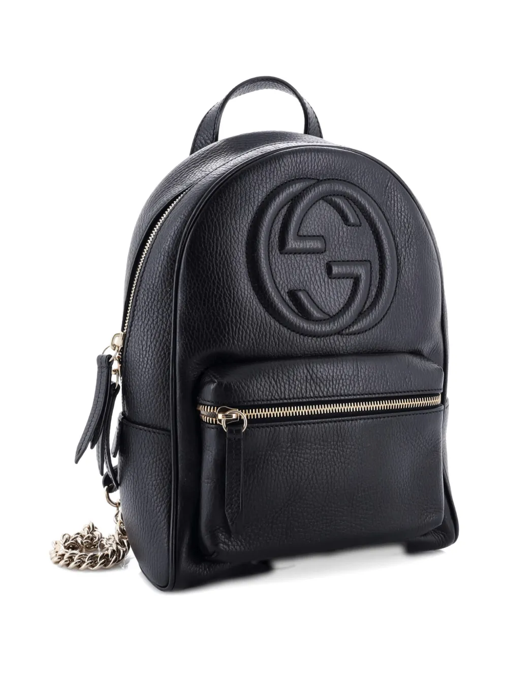 Pre-owned Gucci Soho Chain Leather Backpack In Black