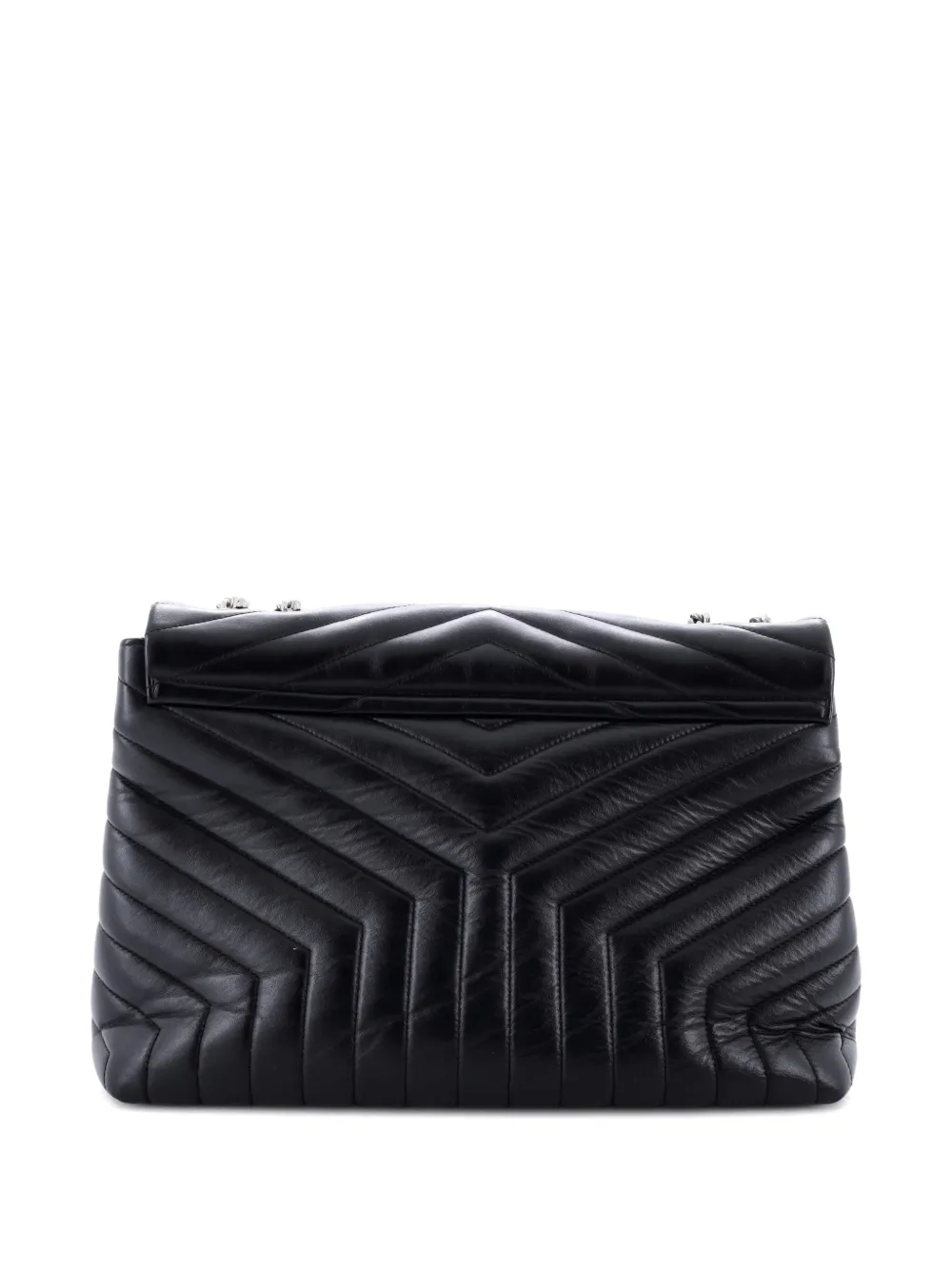 Pre-owned Saint Laurent Loulou Matelasse Chevron Leather Large Shoulder Bag In Black