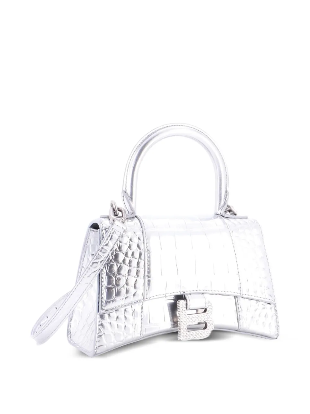 Balenciaga Pre-Owned Hourglass Top Handle Bag Crocodile Embossed Leather with Crystals XS crossbody bag - Silver