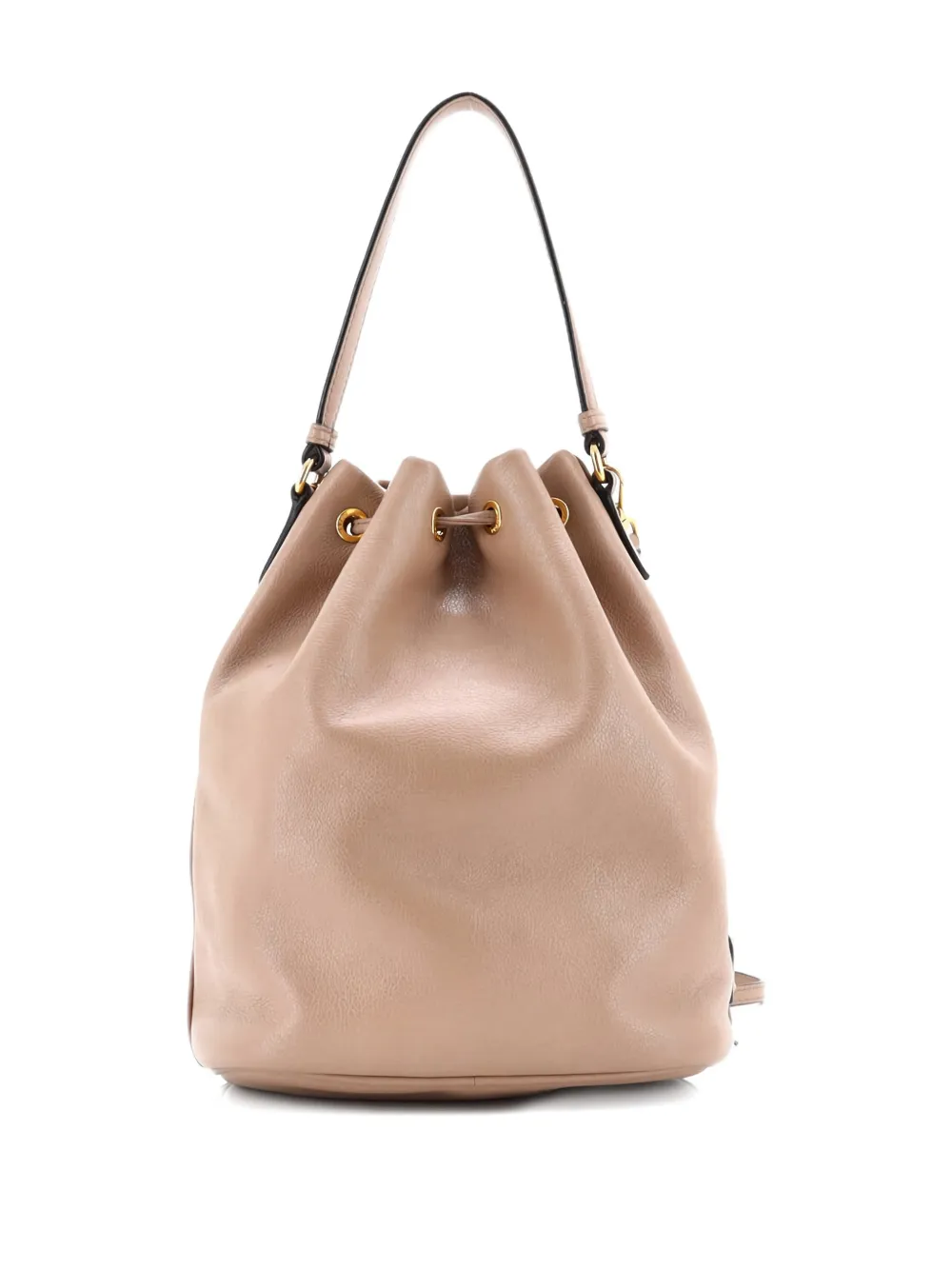 Pre-owned Prada Logo Drawstring Glace Calf Small Bucket Bag In Neutral