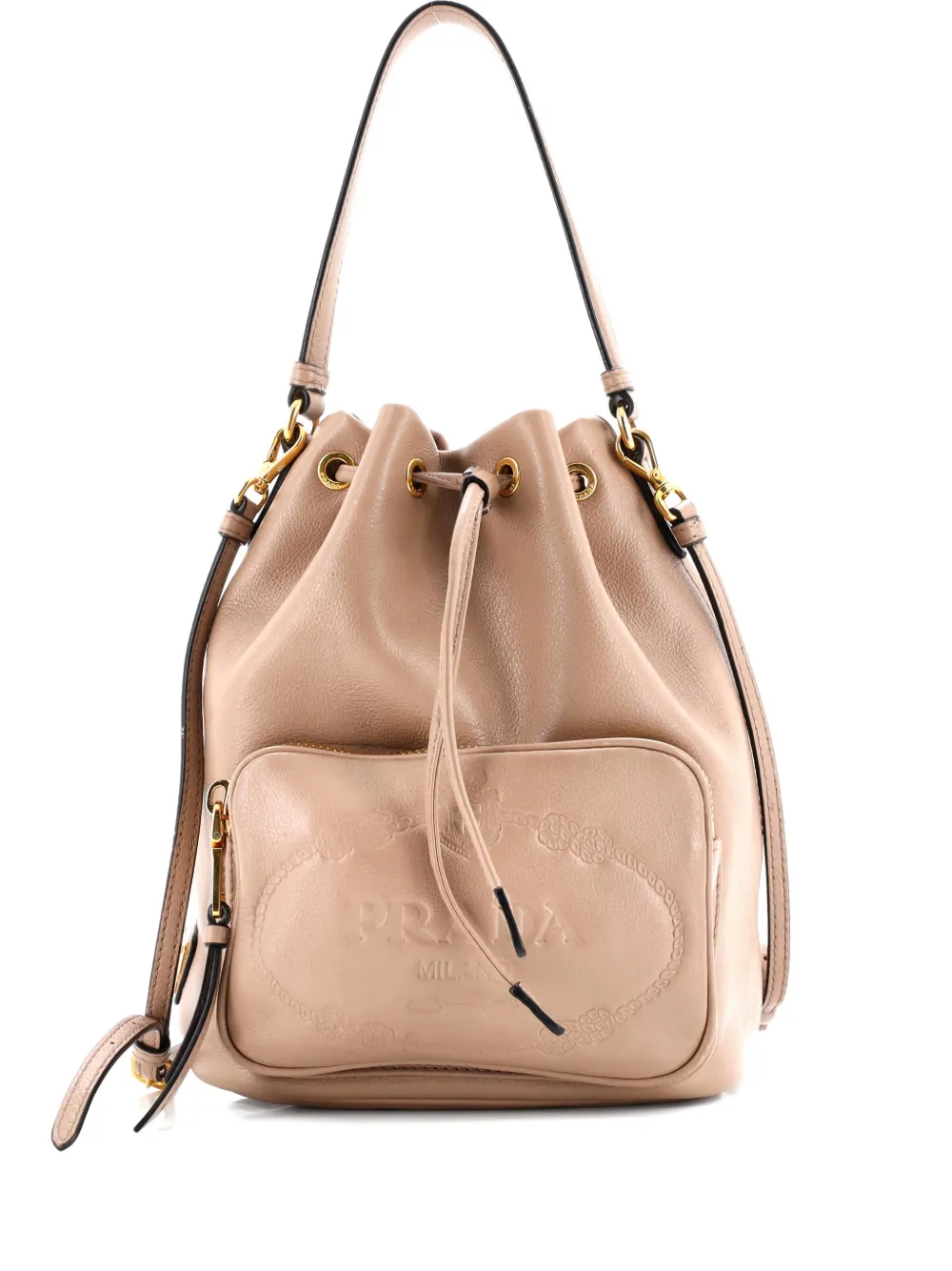 Prada Pre-Owned Logo Drawstring Glace Calf Small bucket bag - Toni neutri