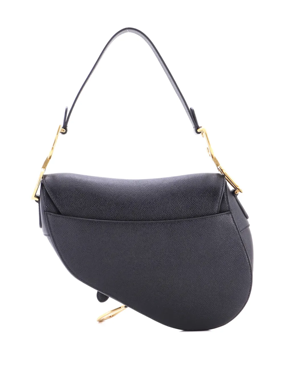 Pre-owned Dior Saddle Handbag Leather Medium Shoulder Bag In Black