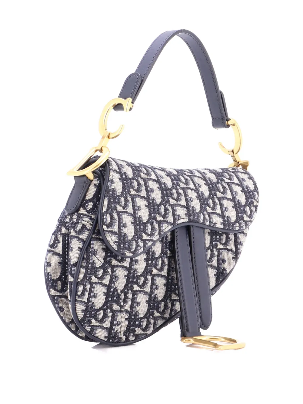 DIOR Pre-owned Saddle Handbag Oblique Canvas Mini Shoulder Bag In Blue