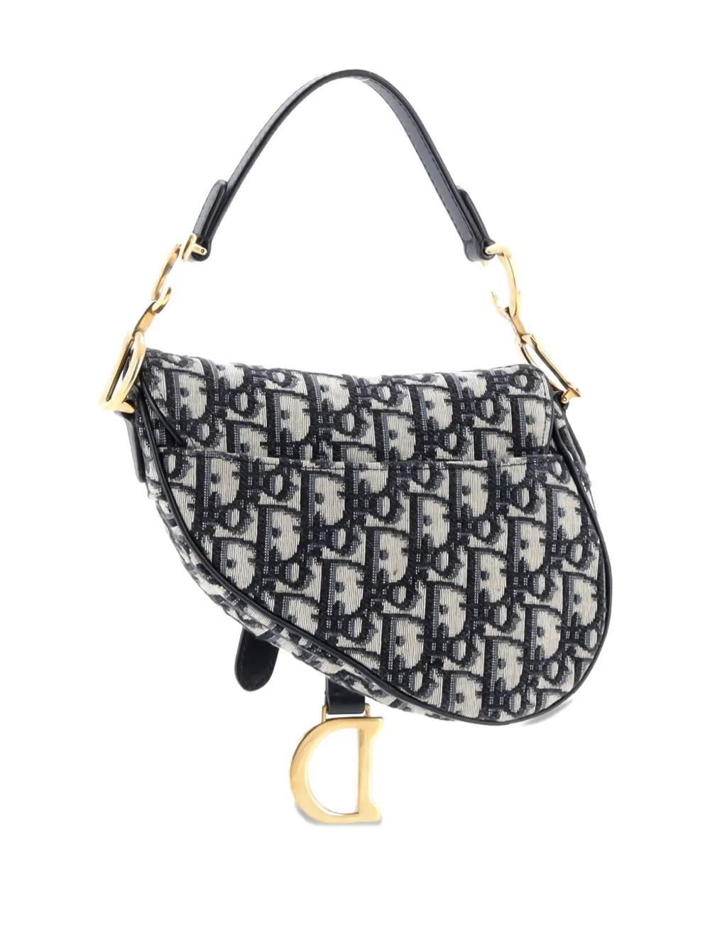 Pre-owned Dior Saddle Handbag With Strap Oblique Canvas Mini Shoulder Bag In Blue