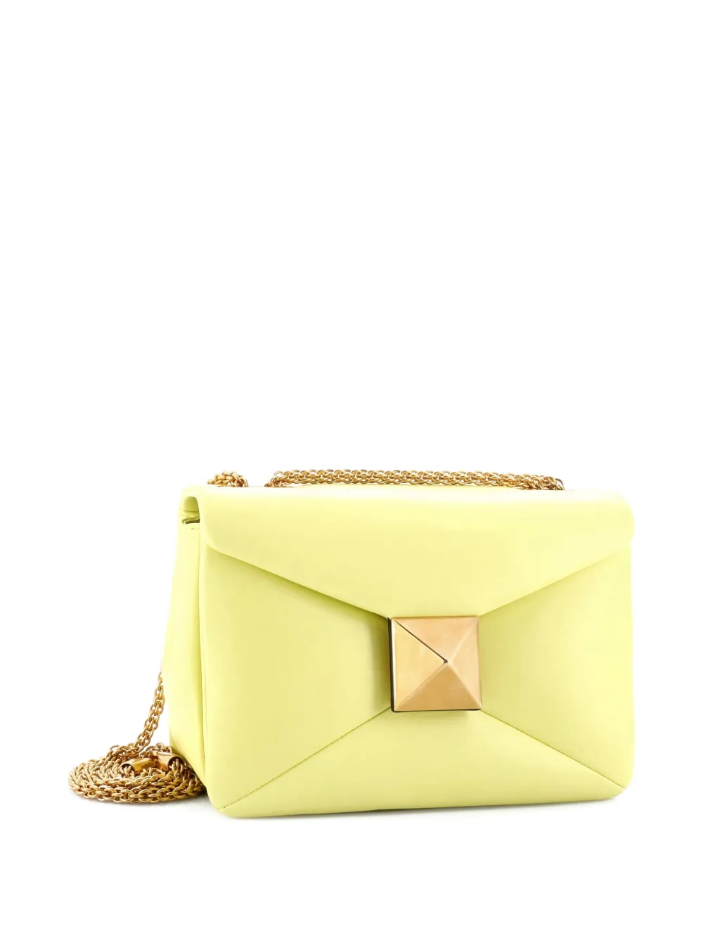 Pre-owned Valentino Garavani One Stud Chain Flap Bag Leather Small Shoulder Bag In Yellow