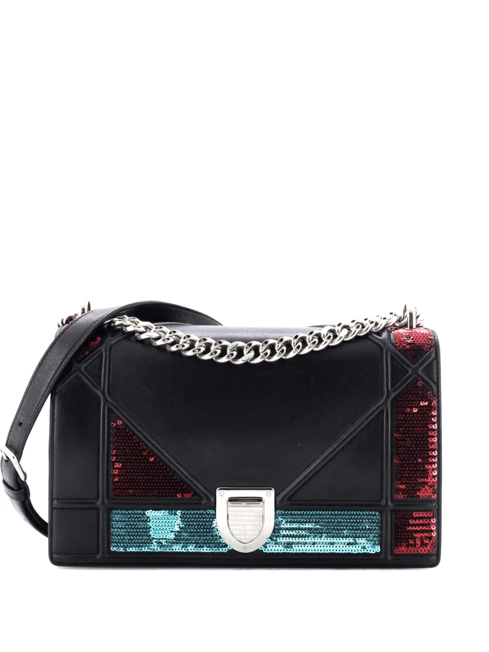 Christian Dior Pre-Owned Diorama Flap Bag Sequin Embellished Lambskin Medium crossbody bag - Nero