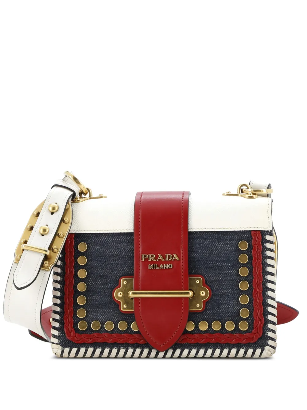 Prada Pre-Owned Cahier Embellished Denim and Leather Small crossbody bag - Multicolore