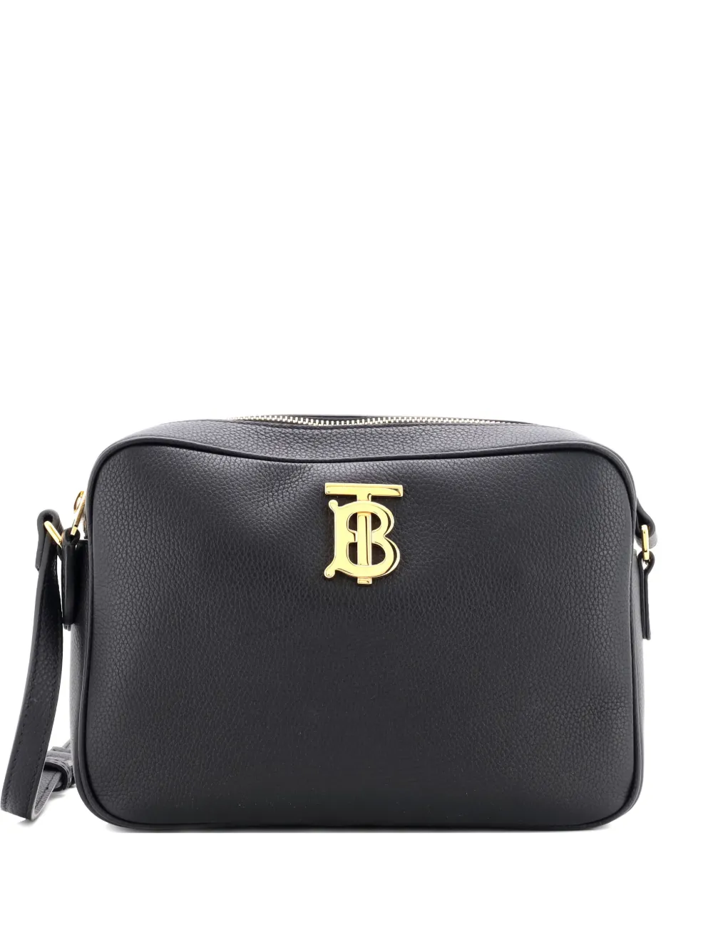 Pre-owned Burberry Tb Camera Bag Leather Medium Crossbody Bag In Black
