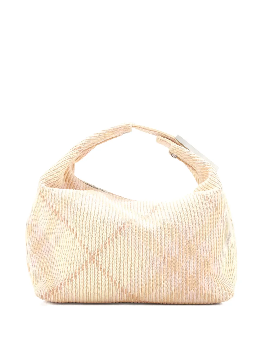 Pre-owned Burberry Peg Handle Bag Knit Check Fabric Medium Hobo Bag In Multi