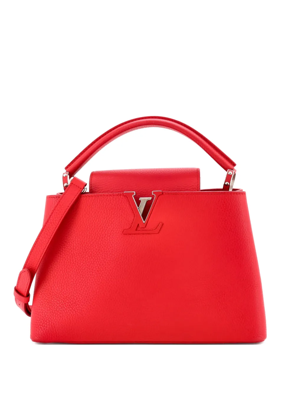 Pre-owned Louis Vuitton Capucines Bag Leather Pm Satchel In Red