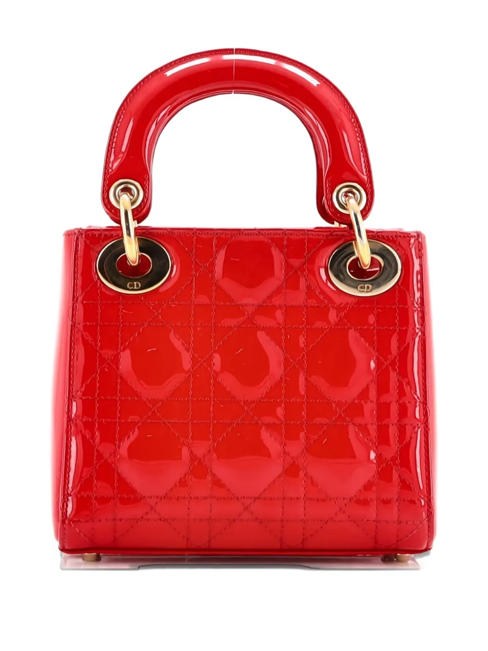 DIOR Pre-owned Lady Bag Cannage Quilt Patent Mini Satchel In Red