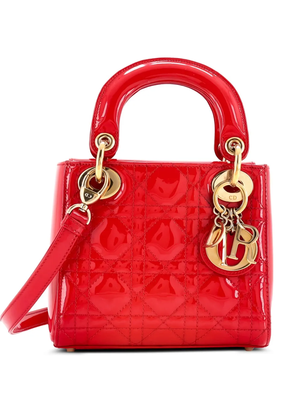 Christian Dior Pre-Owned Lady Dior Bag Cannage Quilt Patent Mini satchel - Rosso