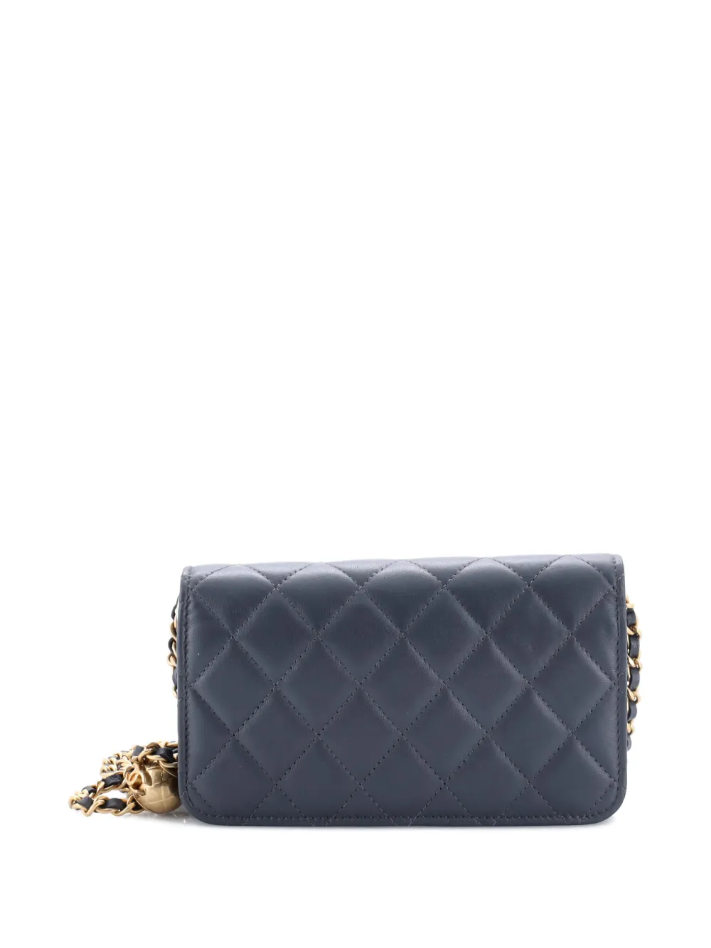 Pre-owned Chanel Pearl Crush Flap Phone Holder With Chain Quilted Lambskin Crossbody Bag In Gray