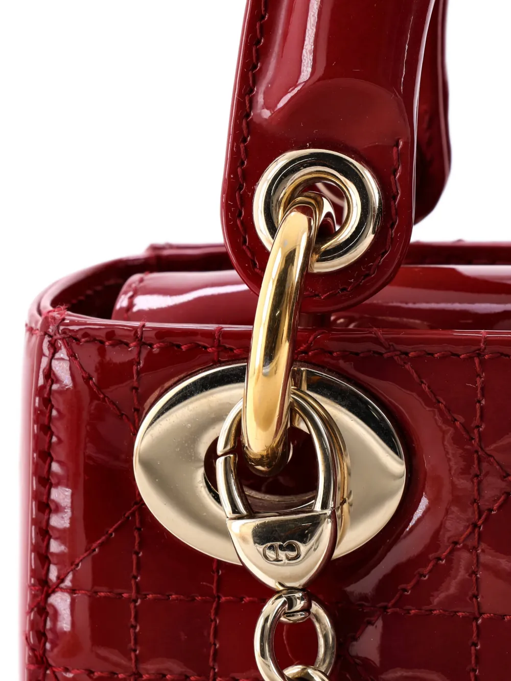 DIOR Pre-owned Lady Chain Bag Cannage Quilt Patent Mini Satchel In Red