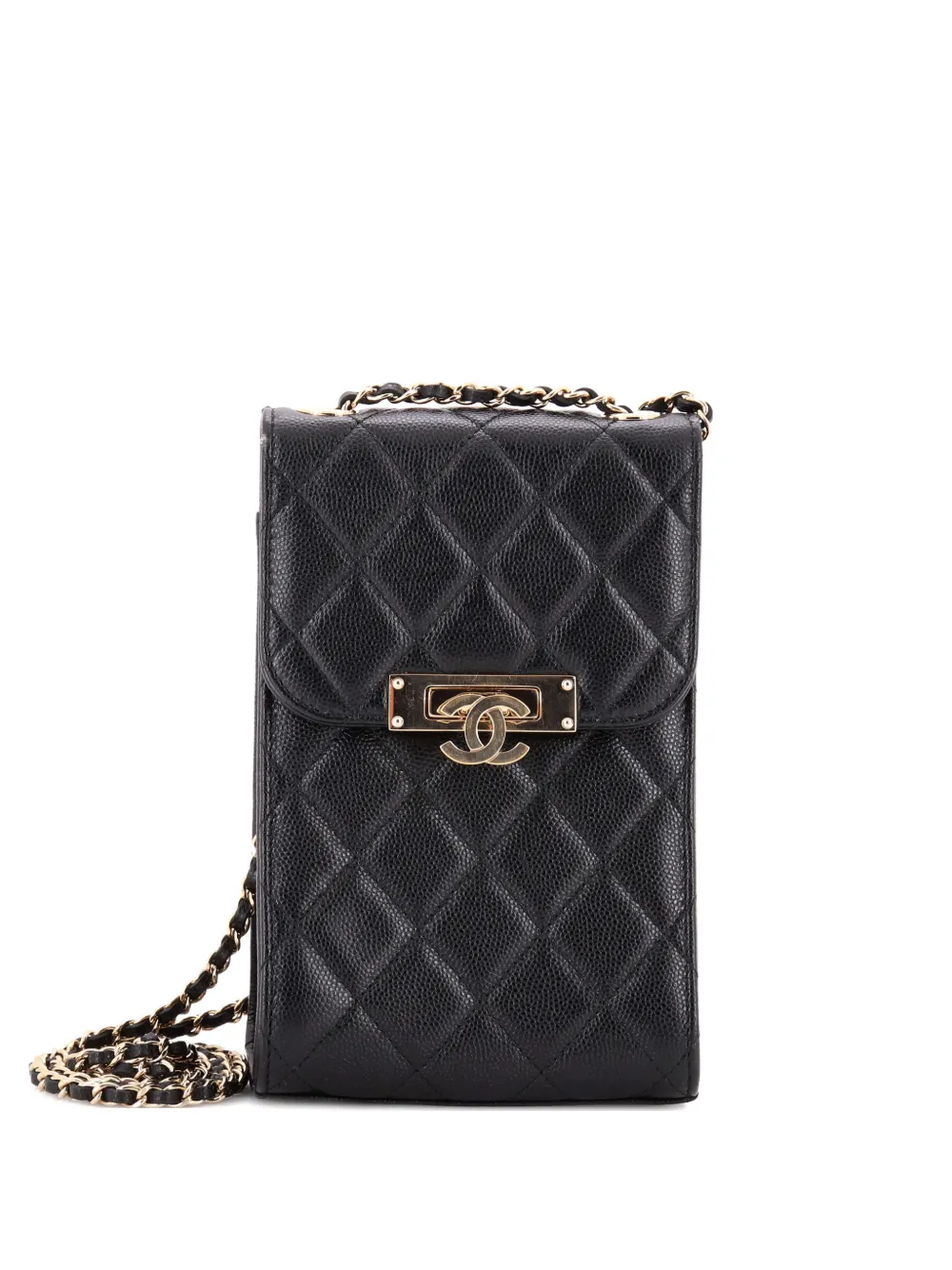 Pre-owned Chanel Golden Class Phone Holder Quilted Caviar Crossbody Bag In Black