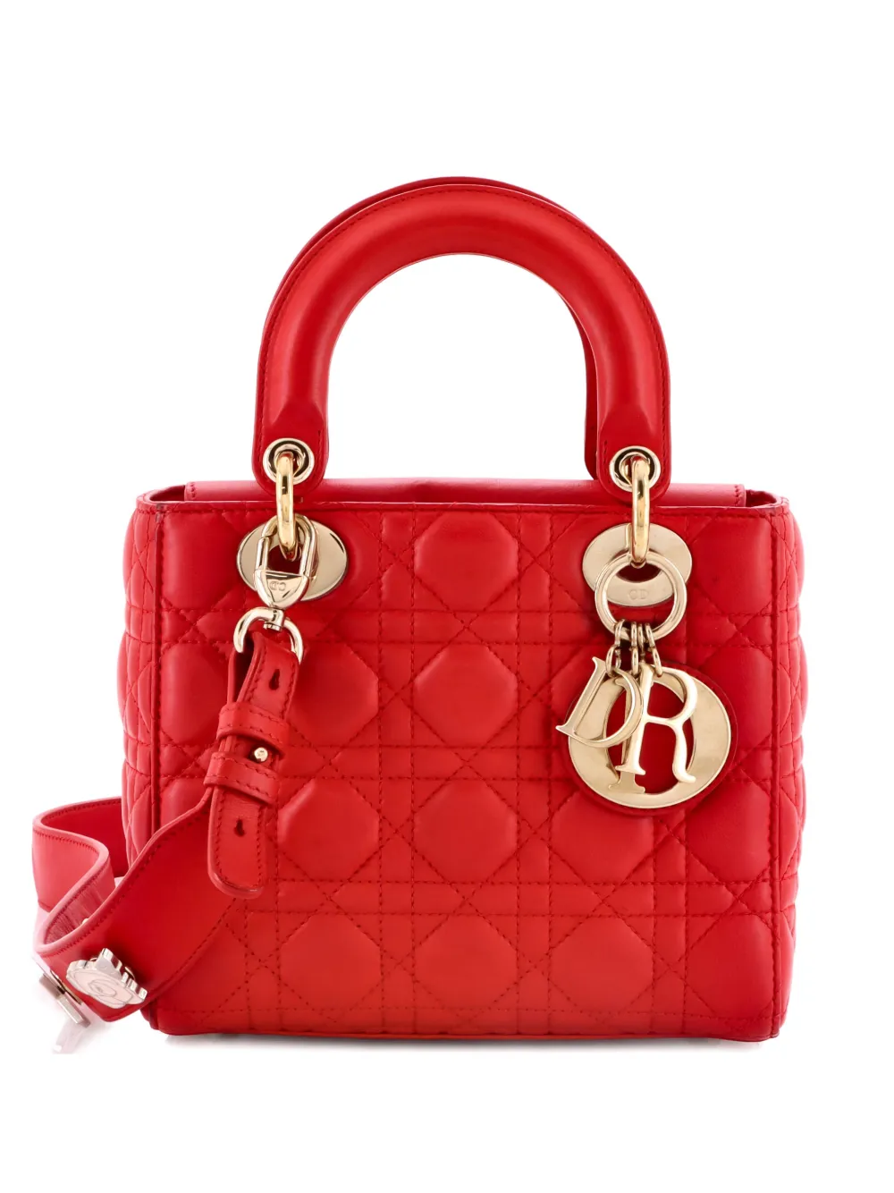 Pre-owned Dior My Lady  Bag Cannage Quilt Lambskin Satchel In Red