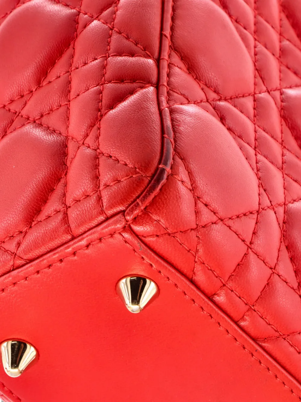 Pre-owned Dior My Lady  Bag Cannage Quilt Lambskin Satchel In Red