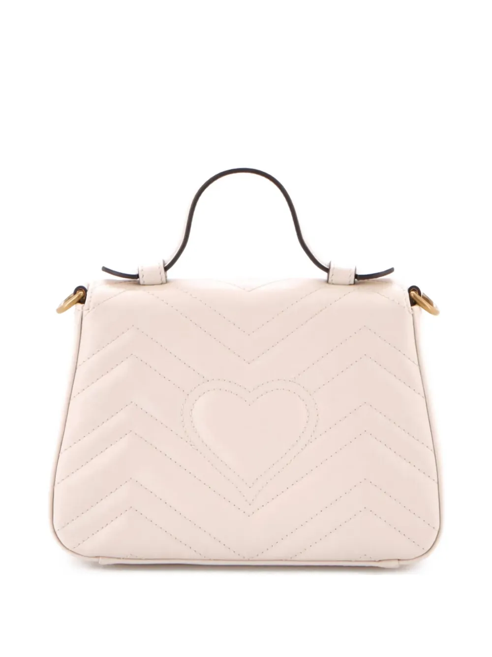 Pre-owned Gucci Gg Marmont Top Handle Flap Bag Matelasse Leather Mini Satchel In White