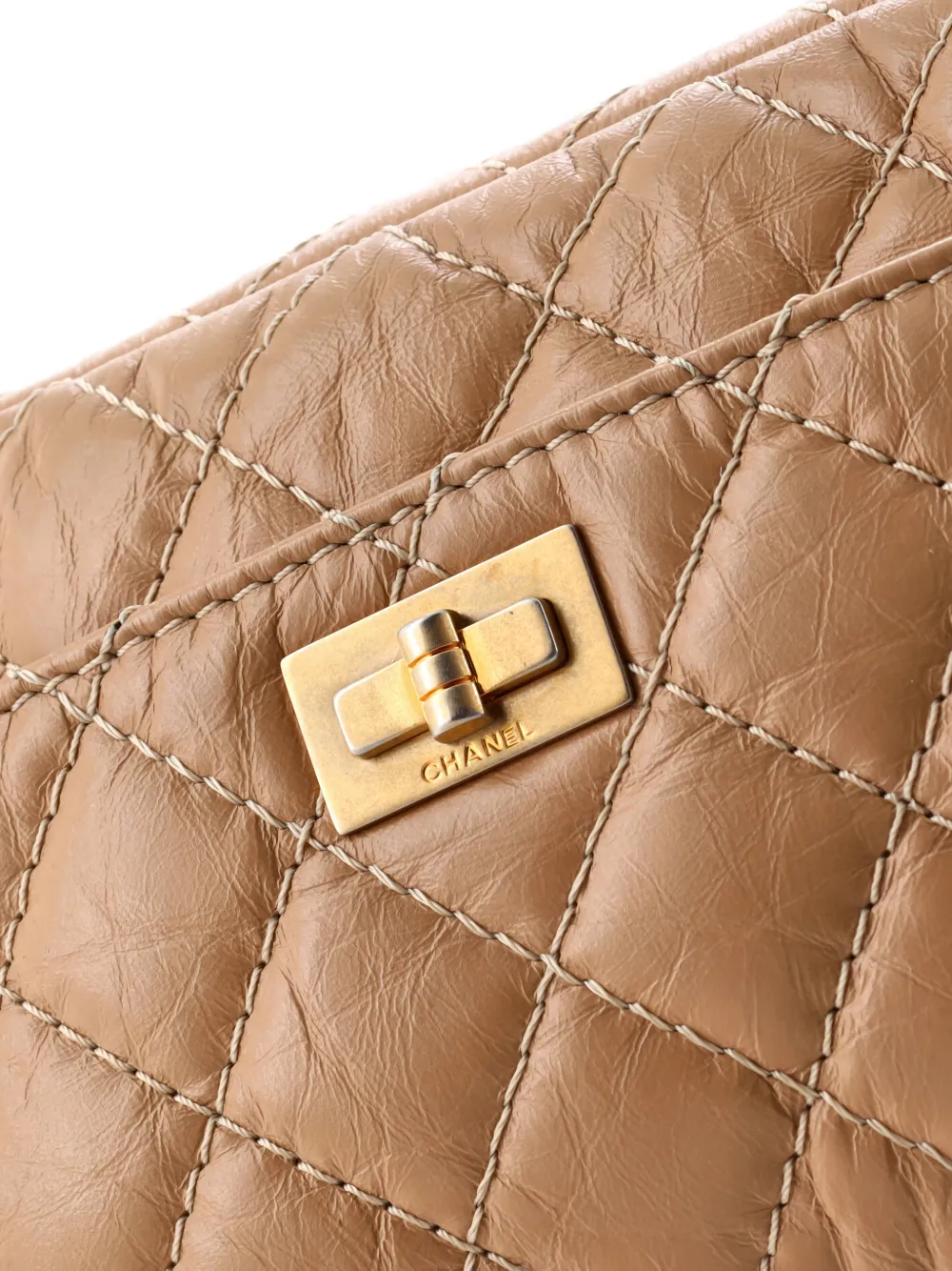 Pre-owned Chanel Reissue Camera Quilted Aged Calfskin Mini Crossbody Bag In Neutral
