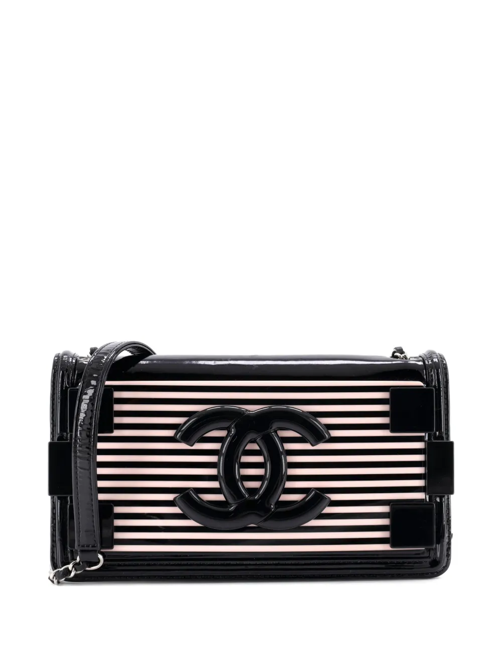 CHANEL Pre-Owned Boy Brick Flap Bag Striped Patent and Plexiglass Horizontal shoulder bag - Nero