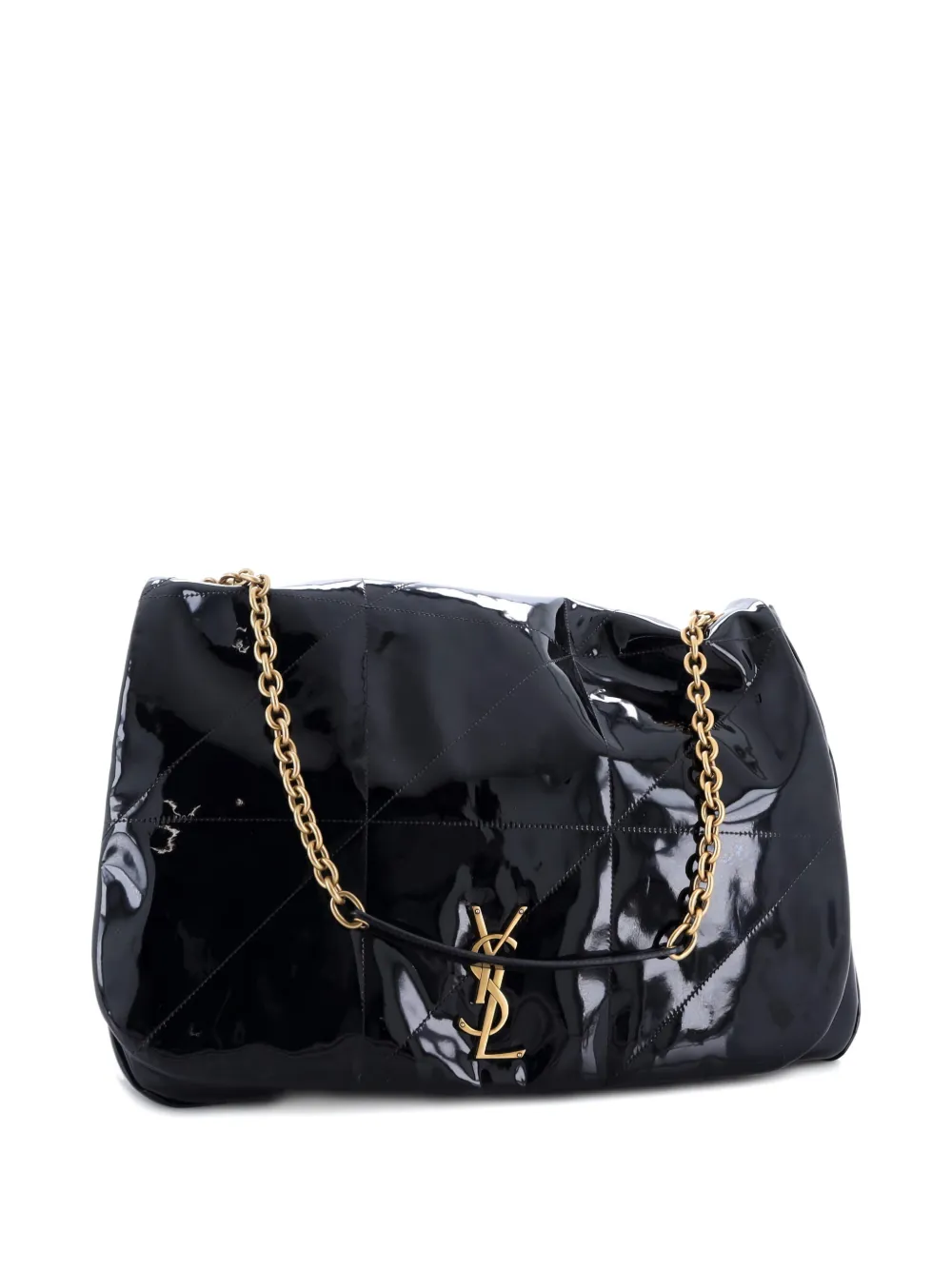 Pre-owned Saint Laurent Jamie 4.3 Quilted Patent Large Shoulder Bag In Black