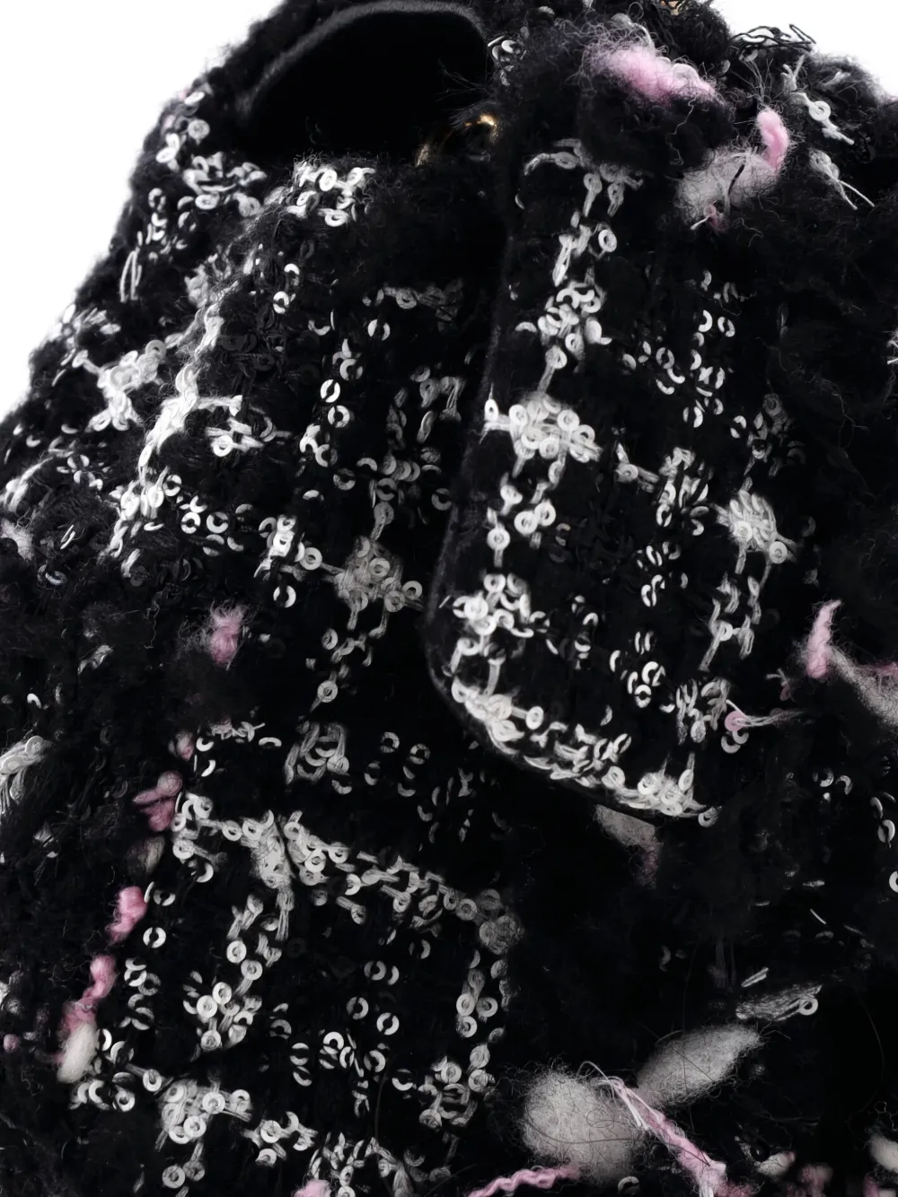 Pre-owned Chanel Classic Single Flap Bag Quilted Tweed And Sequins Mini Shoulder Bag In Black