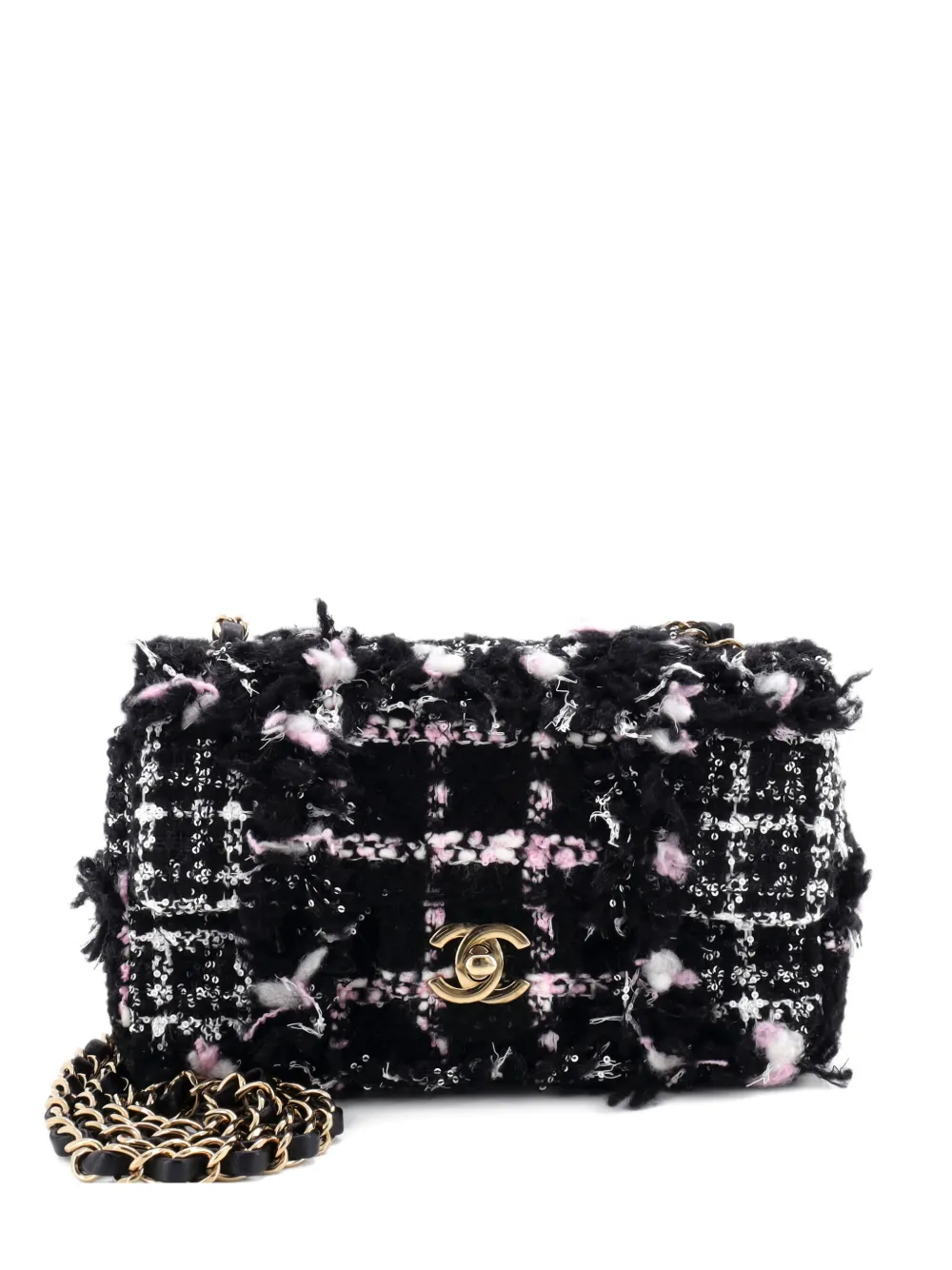 CHANEL Pre-Owned Classic Single Flap Bag Quilted Tweed and Sequins Mini shoulder bag - Nero