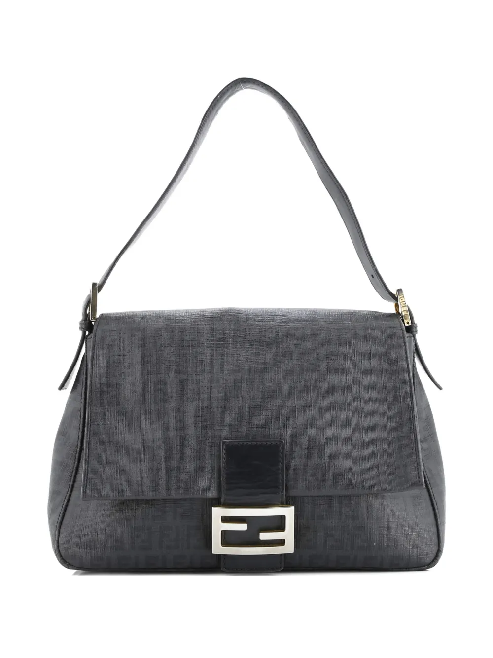 Pre-owned Fendi Mama Forever Bag Zucchino Coated Canvas Shoulder Bag In Black