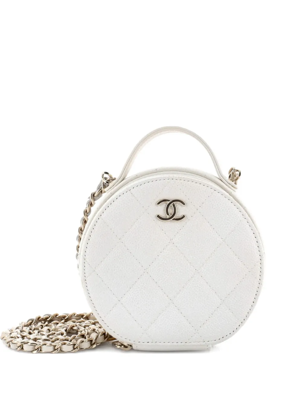 CHANEL Pre-Owned Handle with Care Round Vanity Case with Chain Quilted Caviar Small crossbody bag - Bianco